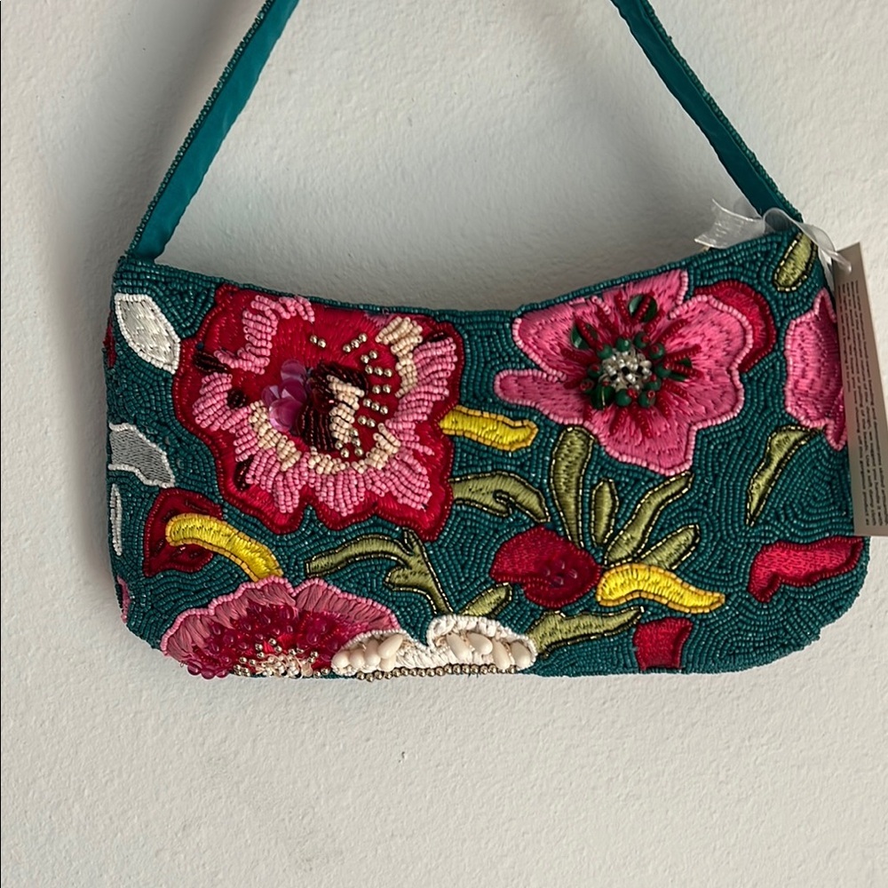 Handcrafted In India | Beaded Floral Shoulder Bag - Picture 1 of 8